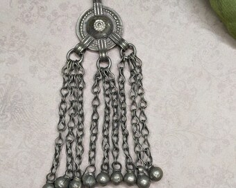 Vintage Waziri Pendant with Baubles Tribal Jewelry Focal 4.5" Long (#11404)