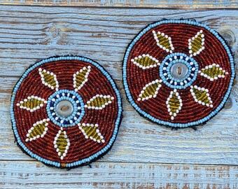 Beaded Flowers 2.75" Pair Gul Medallions Kuchi Tribal Beadwork Unique Colors (15985)