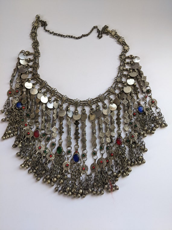 Vintage Afghan Tribal Bib Necklace  Ethnic Adornme