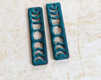 Phases of the Moon Teal Green Torch Fired Enamel Jewelry Earring Components (#12772)