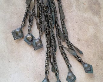Vintage Kuchi Tribal Dangles Buds Drops on Chain Verdigris 7pcs (22341)