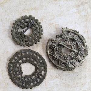 3 Old Well-Worn Brass Flower Fibula Unique Tribal Adornment NW Pakistan KPK  (#12769)