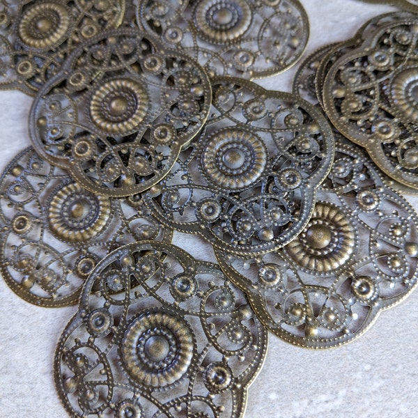 Filigree Flowers 45mm Antique Brass Color Victorian Wrapping Jewelry Components (#9554)