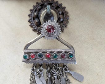 Kuchi Tribal Pendant Large Textile Adornment Unique Focal 9.5" (22259)