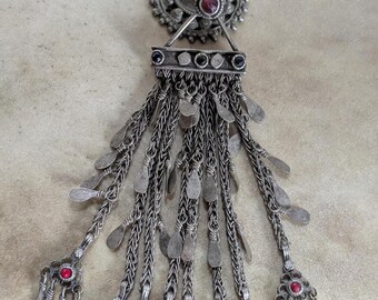 Kuchi Tribal Pendant Large Textile Adornment Unique Focal 8" (22265)