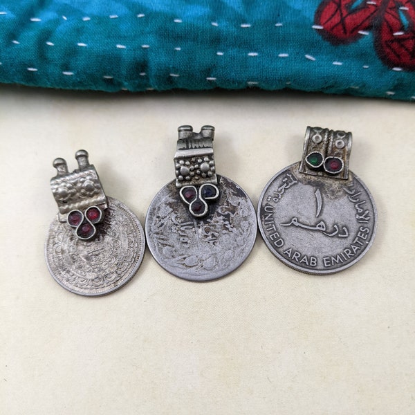 3 Pieces Vintage Tribal Coin Pendants Well-Traveled Old Waziri Findings (15072)