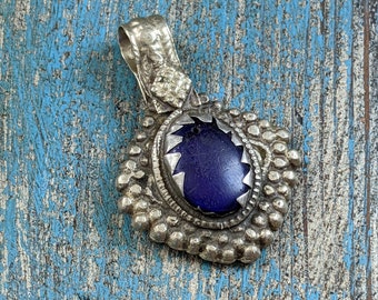 Vintage Afghan Tribal Pendant  Unique Jewelry Supplies Blue  (15927)