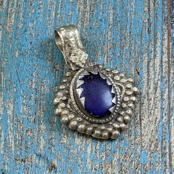 Vintage Afghan Tribal Pendant  Unique Jewelry Supplies Blue  (15927)