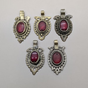 Old Tribal Pendant Charms Waziri Jewelry 5 Pieces Reds (18460)