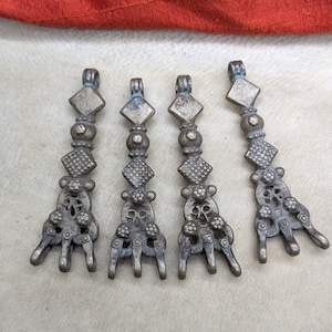 Vintage Kashmiri Tribal Jewelry Connectors Necklace Components 4 Pieces (18519)