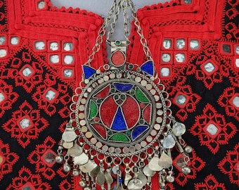 Colorful Vintage Kuchi Tribal Hair Pendant Polished Shiny 7&quot; (15480)