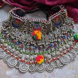 Vintage Kuchi Bib Choker Authentic Tribal Adornment Heavy Jewelry (#10145)