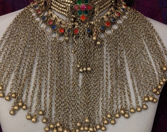 Heavy Tribal Bib Choker Vintage Waziri Ethnic Jewelry Ties to Adjust (#14962)