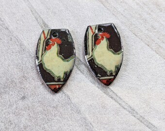 Rustic Rooster Enamel Charms Torch Fired Copper Jewelry Findings (#11673)