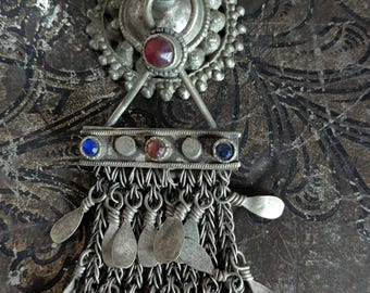 Kuchi Tribal Pendant Large Textile Adornment Unique Focal 8" (22266)
