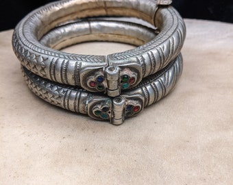 Pair RATTLING Vintage Arm Jewelry Bracelets Tribal Kuchi Adornment 9.75" (#12633)