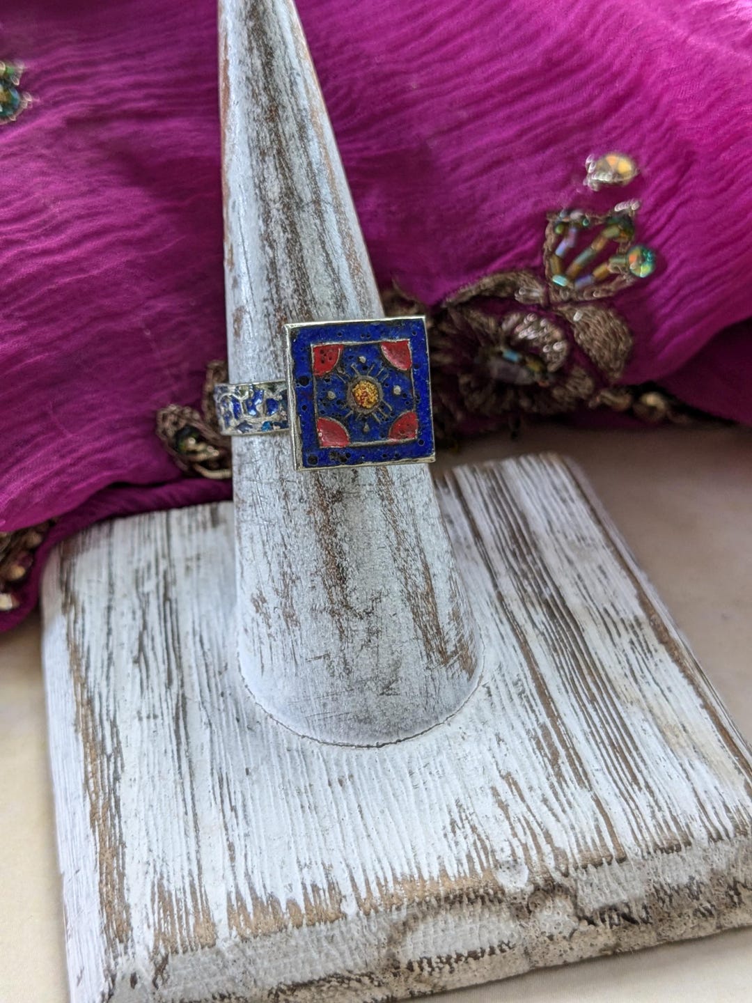 Multan Rong Vintage Multan Blue Enamel Ring Punjab Pakistani Jewelry 7 US (17184 ...