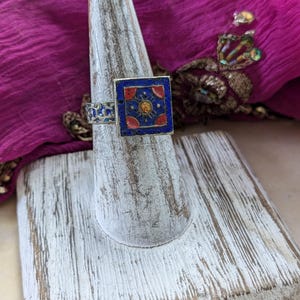 Vintage Multan Blue Enamel Ring Punjab Pakistani Jewelry 7 US (17184)
