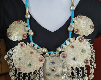 Tribal Jewelry Large Vintage Kashmiri Multi-Pendant Necklace Drape Original Condition (#14966)