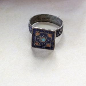 Vintage Multan Blue Enamel Ring Punjab Pakistani Jewelry 8 US (17185)