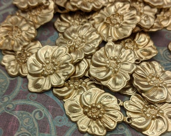 6pc Raw Brass Pansy Charms with Loop 28mm  (#14871)