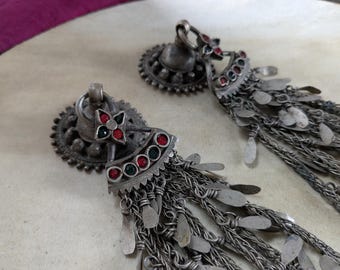 Pashtun Tribal Pendants Large Unique Textile Garment Ornaments Pair 8" (22262)