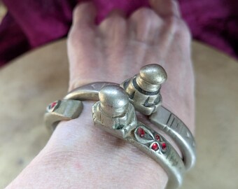 Vintage Tribal Cuff Bracelets Knobbed Finials Unique South Asian Jewelry (22229)