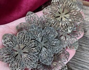 5 Filigree Flowers 40mm Large Oxidized Steel Findings (#10171)