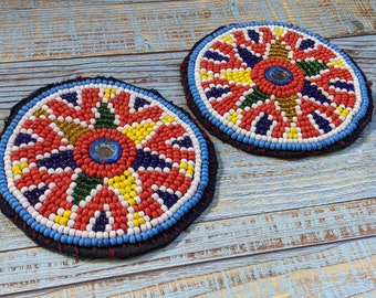 Colorful Kuchi Beaded Flower Medallions Tribal Patches 3.5" (15993)