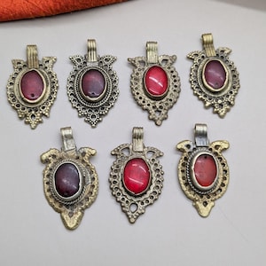 Old Tribal Pendant Charms Waziri Jewelry 7 Pieces Reds (18463)
