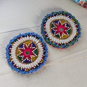 Beaded Tribal Patches Handmade Gul Flowers Red Flower Petals 3.5" Pair (21666)