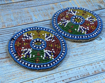 Beaded Flowers 3.12" Pair Kuchi Tribal Gul Medallions MISSING Beads (15989)