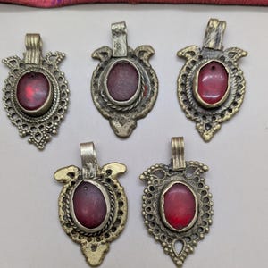 Old Tribal Pendant Charms Waziri Jewelry 5 Pieces Reds (18465)