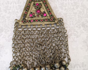 Vintage Tribal Pendant Waziri Adornment Trapezoid Shape Large Adornment 5.5" x 3" (#13158)