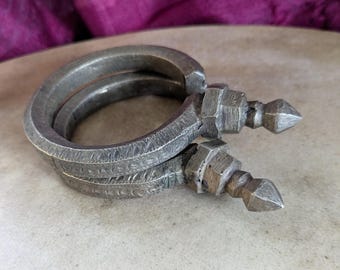 Vintage HEAVY Cuff Bracelets Knobbed Finials Tribal Jewelry 7" HAND SIZE (22228)