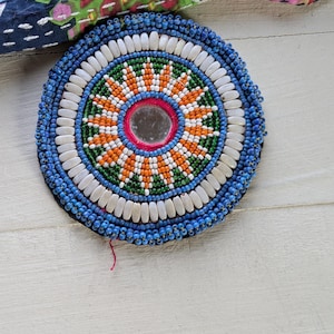 Kuchi Beaded Patch Gul Orange Flower Petals Tribal Dance Belt Bra 3.5 " (21655)