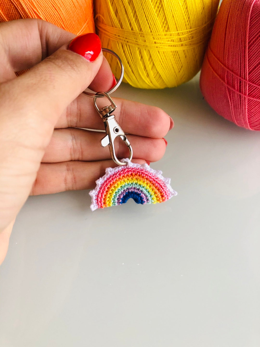 Cute Little Crochet Rainbow Keyring in Pastel Colours Etsy UK