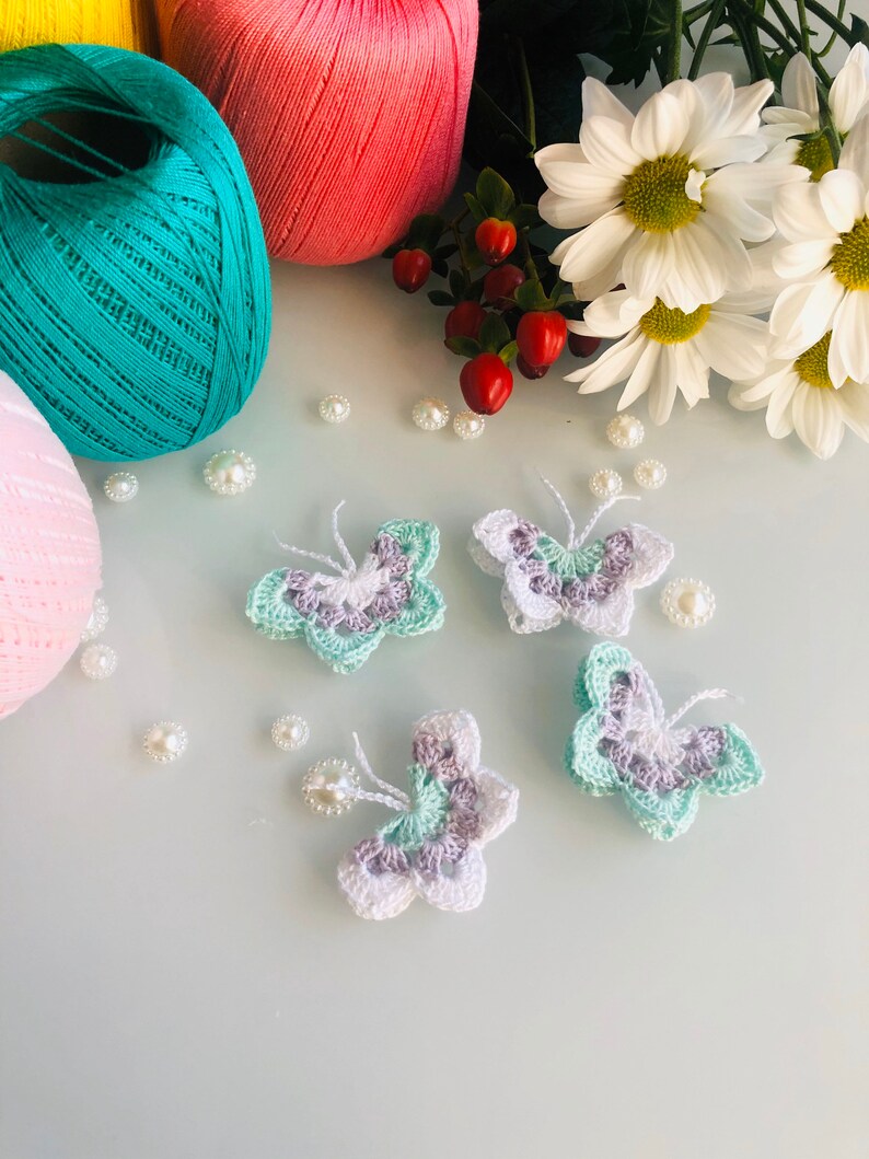4 Crochet Butterflies Appliquéembellishmentscard Etsy