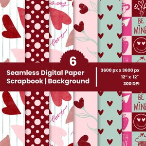 Papel digital con estampado sin costuras WithLove-Hearts: un bonito diseño rosa y rojo para impresión, uso comercial, juego de papel para álbumes de recortes de descarga instantánea.