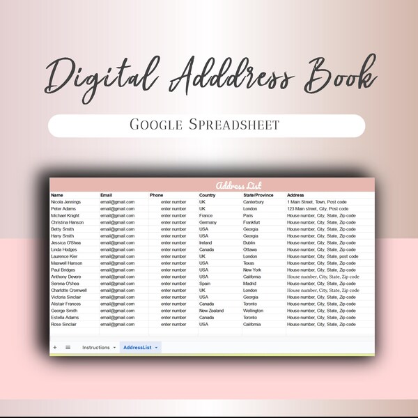 Spreadsheet Contact Template Etsy