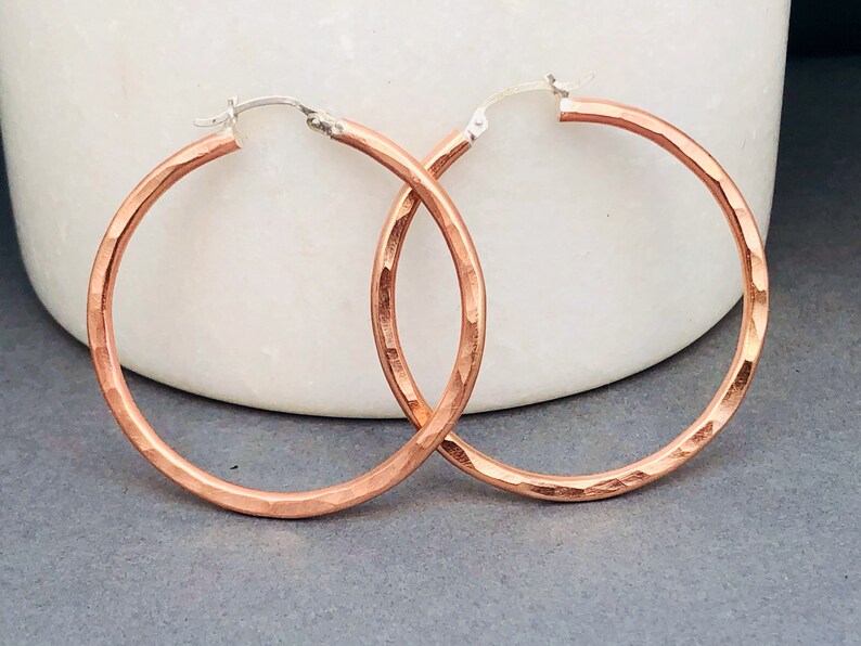 Copper Hoops Earrings Hammered Sterling Silver Hinge Hoop Etsy