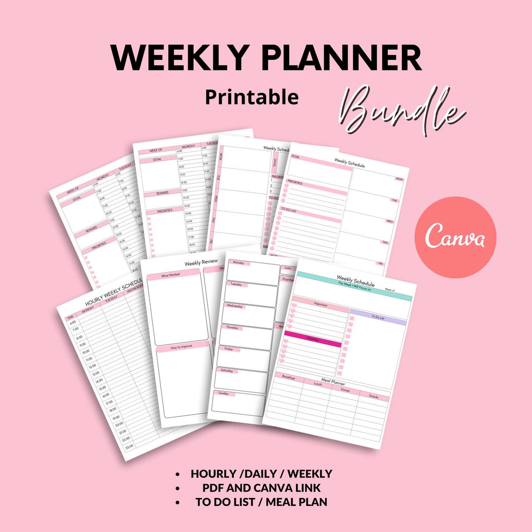 Editable Weekly Planners | Canva | PDF | Daily Planner | Hourly ...