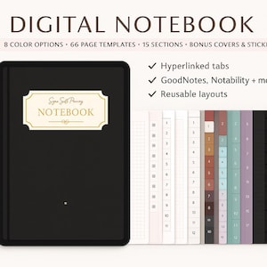 Digital Notebook for GoodNotes Notability: 66 Templates (Digital Download) Lined Plain Graph