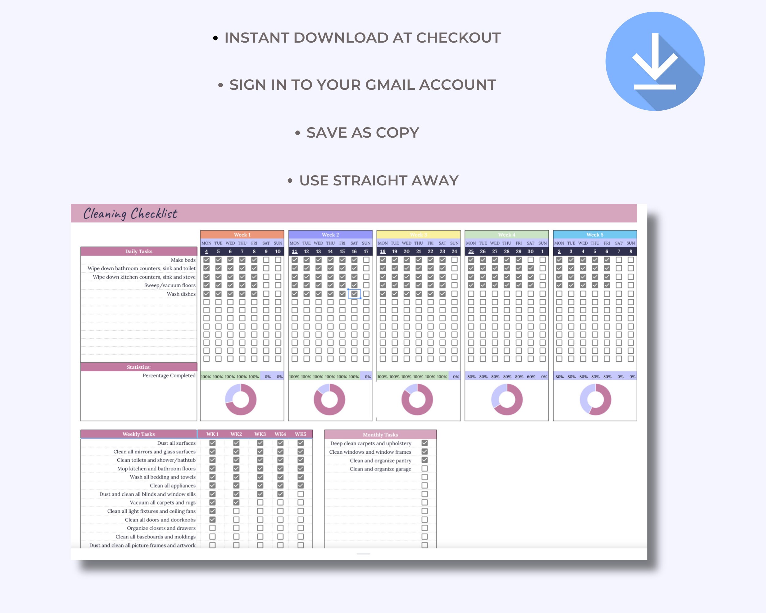 Cleaning Schedule Spreadsheet: Google Sheets Family Chore Chart ...