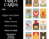 Digital Tarot Cards: 78 Card Deck with Cheat Sheet (PNG) Print Instant Download Learn