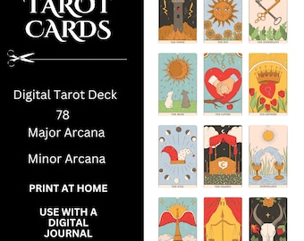Digitale Tarotkarten: 78 Karten Deck mit Spickzettel (PNG) Drucken Sofortdownload lernen