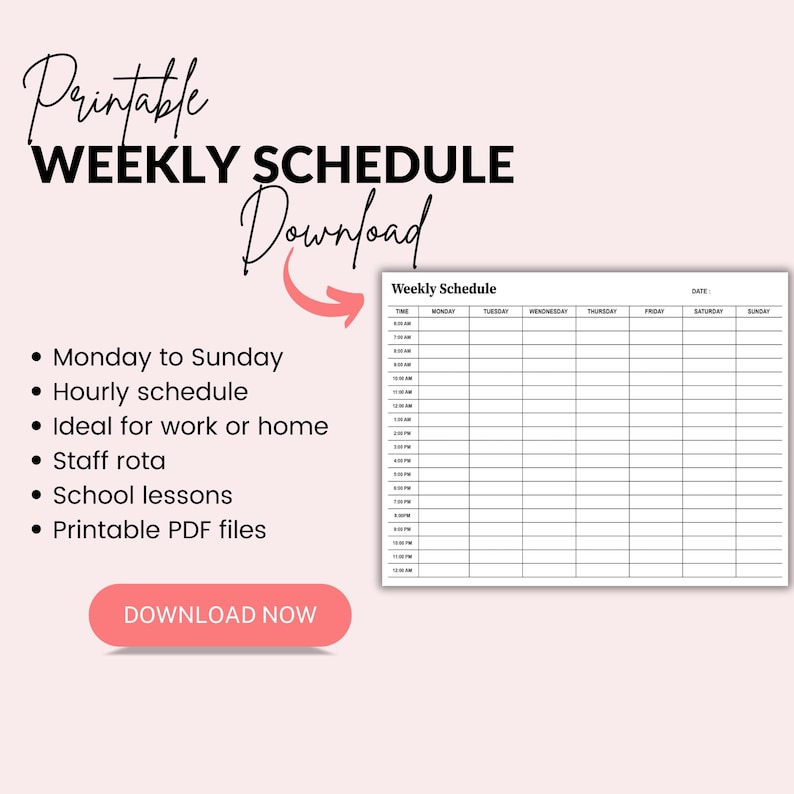 Week Rota Printable Printable Daily Weekly Planner Work From Home Organisation, A4 Size - Etsy