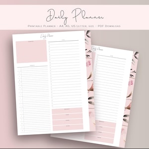 Tagesplaner Vorlage | Druckbare PDF | Rosa Tagesplaner | DIN A4 | DIN A5 | US Letter | Tagebuch Blatt | Tagesplaner Undatiert | Tagesablauf