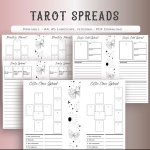 Druckbare Tarot Karte Spread Set, Tarot lernen, tägliche Legung, One Card Leg, keltische Legung, monatliche Tarot Legung