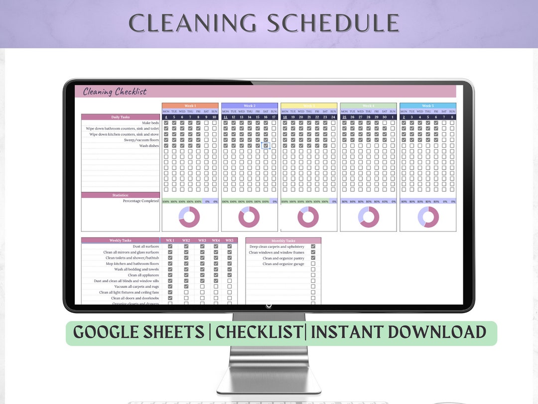 Cleaning Schedule Spreadsheet Google Sheets, Monthly, Yearly Planner ...